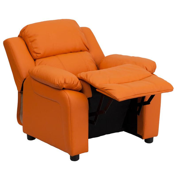 Flash Furniture Deluxe Padded Contemporary Orange Vinyl Kids Recliner with Storage Arms - BT-7985-KID-ORANGE-GG