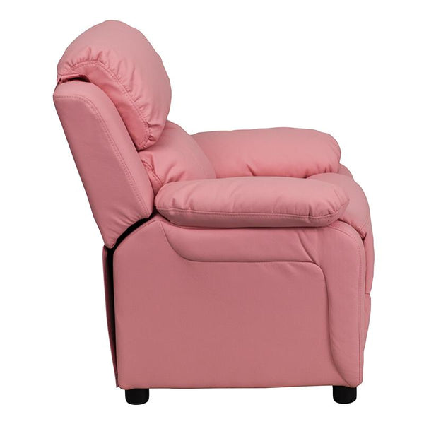 Flash Furniture Deluxe Padded Contemporary Pink Vinyl Kids Recliner with Storage Arms - BT-7985-KID-PINK-GG