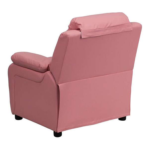 Flash Furniture Deluxe Padded Contemporary Pink Vinyl Kids Recliner with Storage Arms - BT-7985-KID-PINK-GG