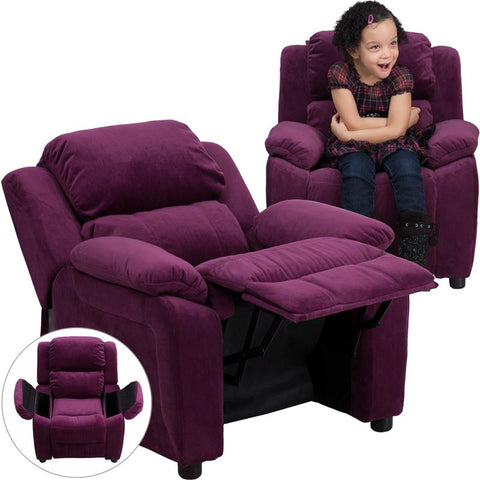 Flash Furniture Deluxe Padded Contemporary Purple Microfiber Kids Recliner with Storage Arms - BT-7985-KID-MIC-PUR-GG