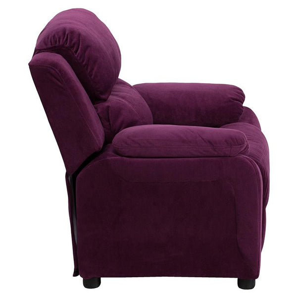 Flash Furniture Deluxe Padded Contemporary Purple Microfiber Kids Recliner with Storage Arms - BT-7985-KID-MIC-PUR-GG