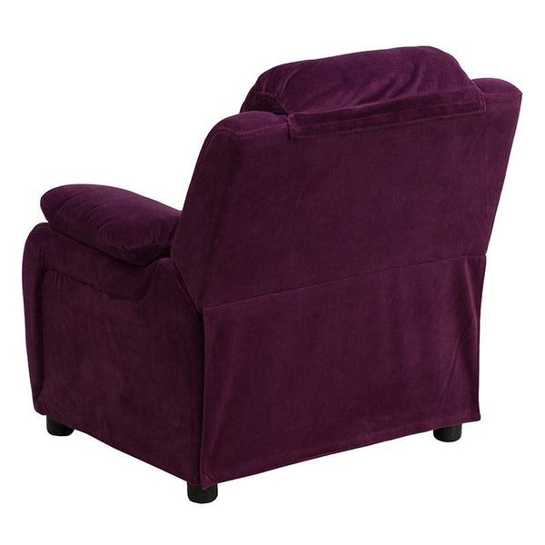 Flash Furniture Deluxe Padded Contemporary Purple Microfiber Kids Recliner with Storage Arms - BT-7985-KID-MIC-PUR-GG