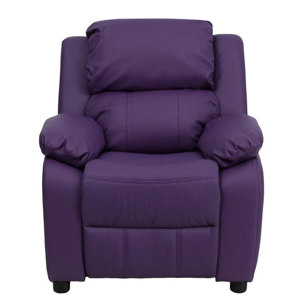 Flash Furniture Deluxe Padded Contemporary Purple Vinyl Kids Recliner with Storage Arms - BT-7985-KID-PUR-GG