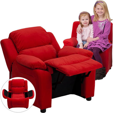 Flash Furniture Deluxe Padded Contemporary Red Microfiber Kids Recliner with Storage Arms - BT-7985-KID-MIC-RED-GG