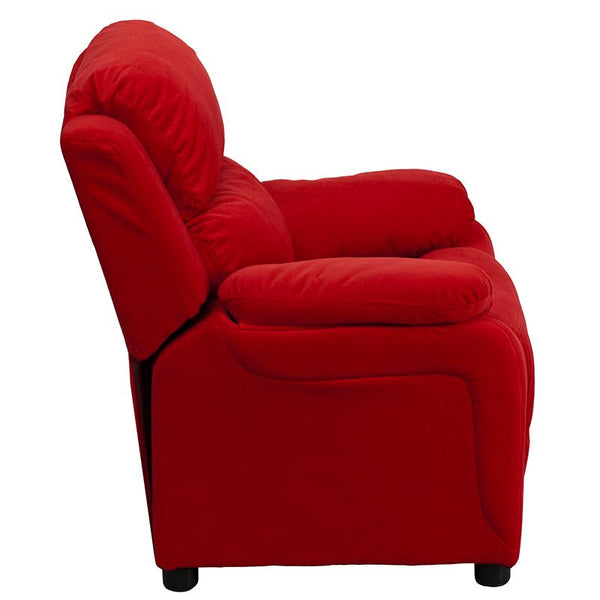 Flash Furniture Deluxe Padded Contemporary Red Microfiber Kids Recliner with Storage Arms - BT-7985-KID-MIC-RED-GG