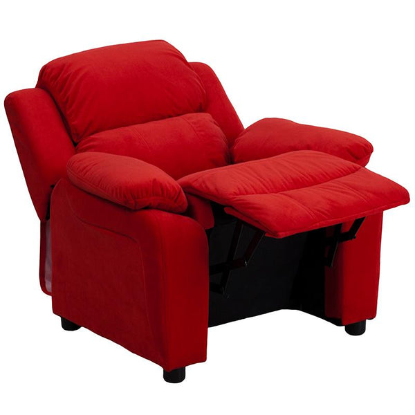 Flash Furniture Deluxe Padded Contemporary Red Microfiber Kids Recliner with Storage Arms - BT-7985-KID-MIC-RED-GG