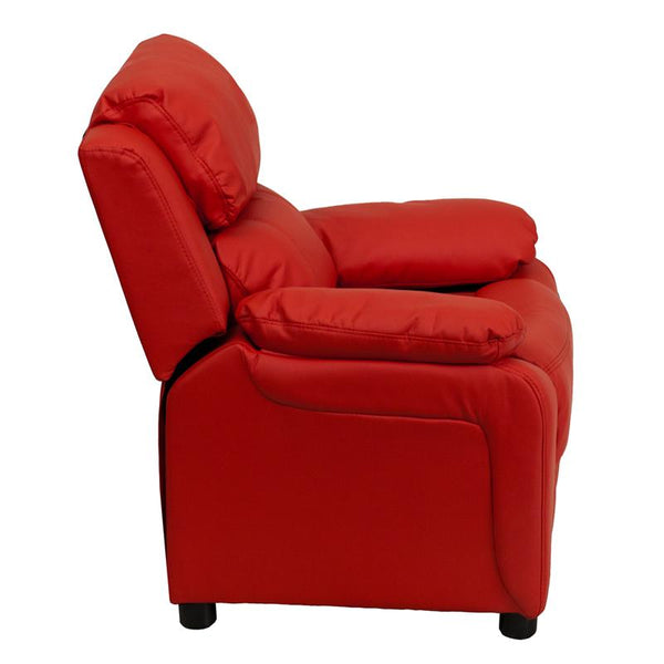 Flash Furniture Deluxe Padded Contemporary Red Vinyl Kids Recliner with Storage Arms - BT-7985-KID-RED-GG