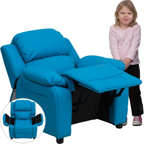 Flash Furniture Deluxe Padded Contemporary Turquoise Vinyl Kids Recliner with Storage Arms - BT-7985-KID-TURQ-GG