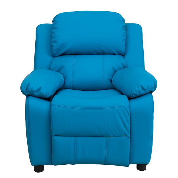 Flash Furniture Deluxe Padded Contemporary Turquoise Vinyl Kids Recliner with Storage Arms - BT-7985-KID-TURQ-GG