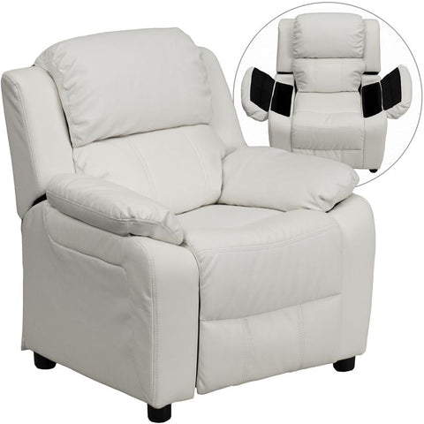 Flash Furniture Deluxe Padded Contemporary White Vinyl Kids Recliner with Storage Arms - BT-7985-KID-WHITE-GG