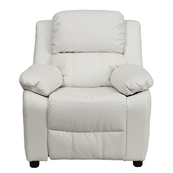 Flash Furniture Deluxe Padded Contemporary White Vinyl Kids Recliner with Storage Arms - BT-7985-KID-WHITE-GG