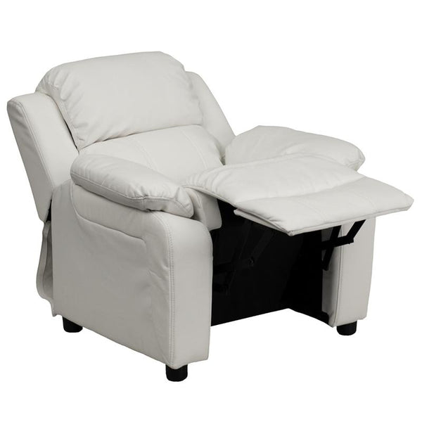 Flash Furniture Deluxe Padded Contemporary White Vinyl Kids Recliner with Storage Arms - BT-7985-KID-WHITE-GG