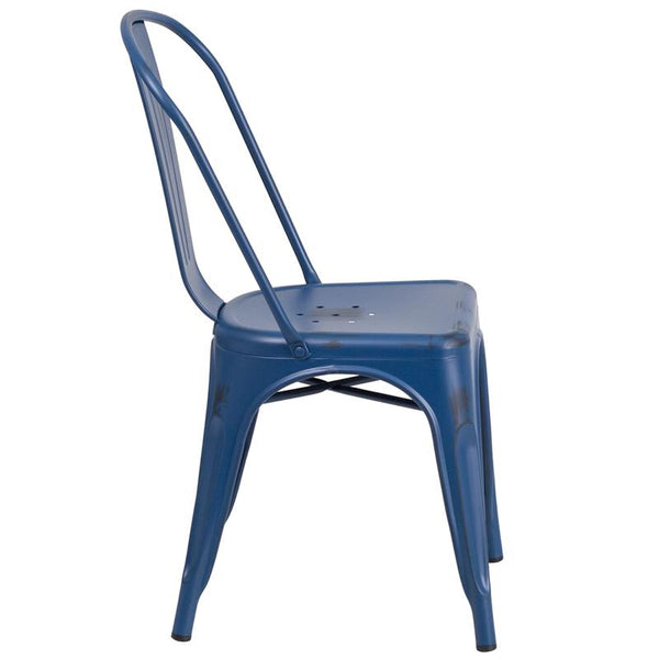 Flash Furniture Distressed Antique Blue Metal Indoor-Outdoor Stackable Chair - ET-3534-AB-GG