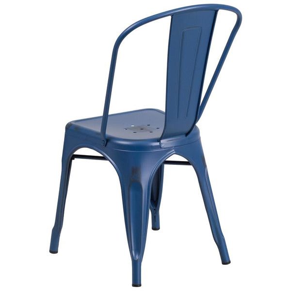 Flash Furniture Distressed Antique Blue Metal Indoor-Outdoor Stackable Chair - ET-3534-AB-GG