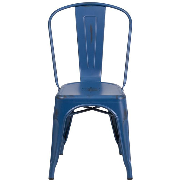 Flash Furniture Distressed Antique Blue Metal Indoor-Outdoor Stackable Chair - ET-3534-AB-GG