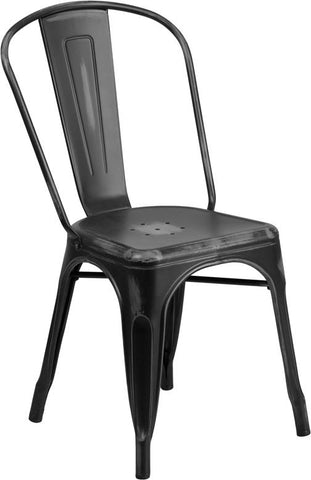 Flash Furniture Distressed Black Metal Indoor-Outdoor Stackable Chair - ET-3534-BK-GG