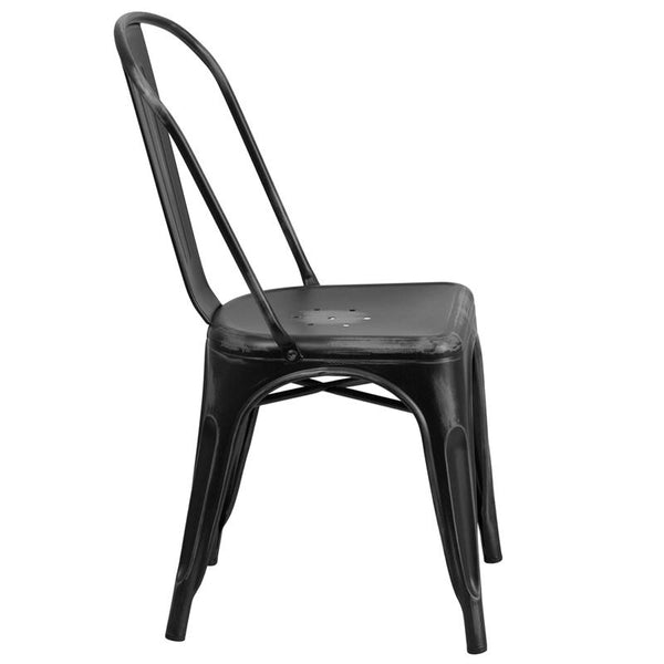 Flash Furniture Distressed Black Metal Indoor-Outdoor Stackable Chair - ET-3534-BK-GG