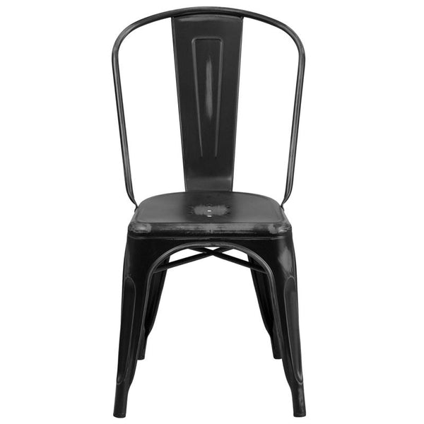 Flash Furniture Distressed Black Metal Indoor-Outdoor Stackable Chair - ET-3534-BK-GG