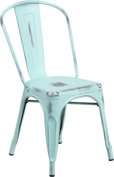 Flash Furniture Distressed Green-Blue Metal Indoor-Outdoor Stackable Chair - ET-3534-DB-GG