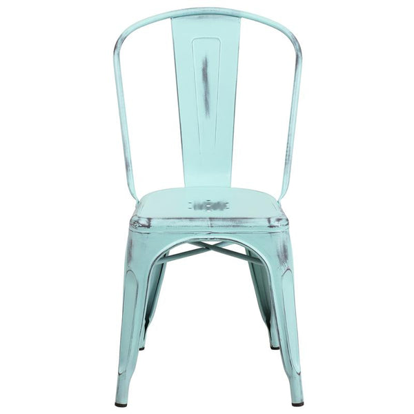 Flash Furniture Distressed Green-Blue Metal Indoor-Outdoor Stackable Chair - ET-3534-DB-GG