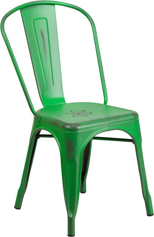 Flash Furniture Distressed Green Metal Indoor-Outdoor Stackable Chair - ET-3534-GN-GG