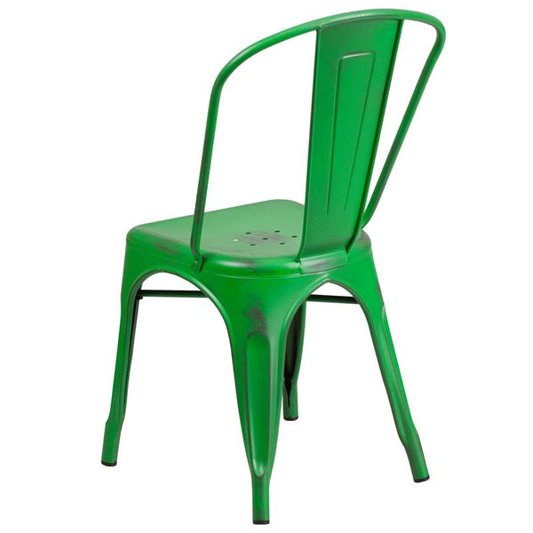 Flash Furniture Distressed Green Metal Indoor-Outdoor Stackable Chair - ET-3534-GN-GG