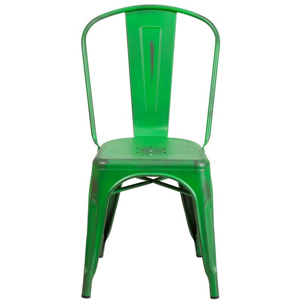 Flash Furniture Distressed Green Metal Indoor-Outdoor Stackable Chair - ET-3534-GN-GG