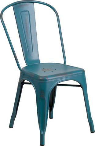 Flash Furniture Distressed Kelly Blue-Teal Metal Indoor-Outdoor Stackable Chair - ET-3534-KB-GG