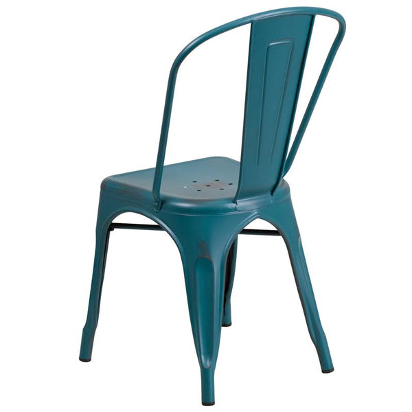 Flash Furniture Distressed Kelly Blue-Teal Metal Indoor-Outdoor Stackable Chair - ET-3534-KB-GG