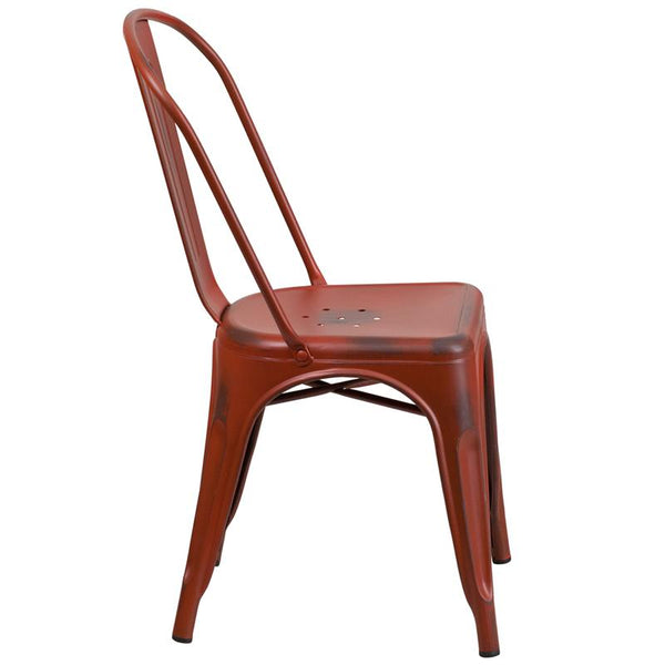 Flash Furniture Distressed Kelly Red Metal Indoor-Outdoor Stackable Chair - ET-3534-RD-GG