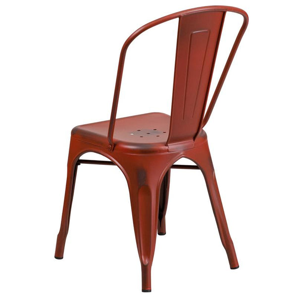 Flash Furniture Distressed Kelly Red Metal Indoor-Outdoor Stackable Chair - ET-3534-RD-GG