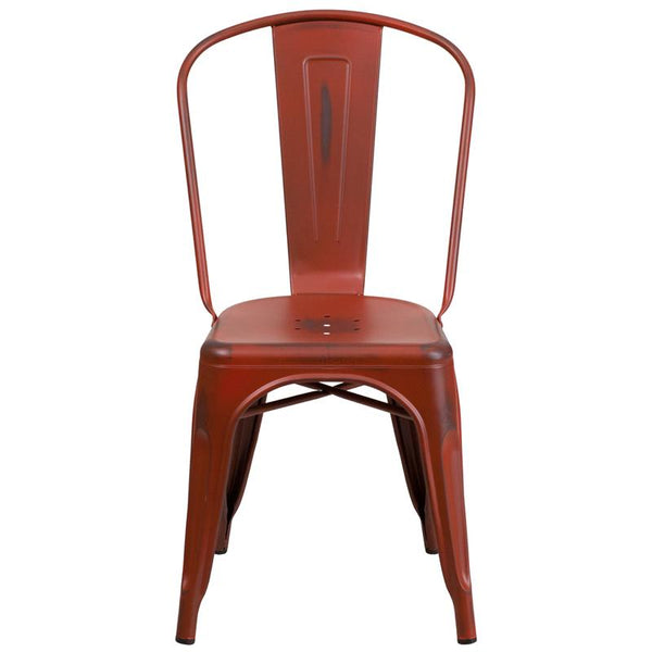 Flash Furniture Distressed Kelly Red Metal Indoor-Outdoor Stackable Chair - ET-3534-RD-GG