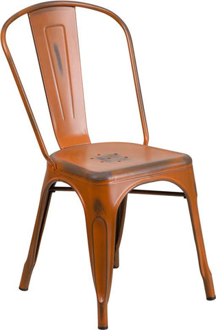 Flash Furniture Distressed Orange Metal Indoor-Outdoor Stackable Chair - ET-3534-OR-GG