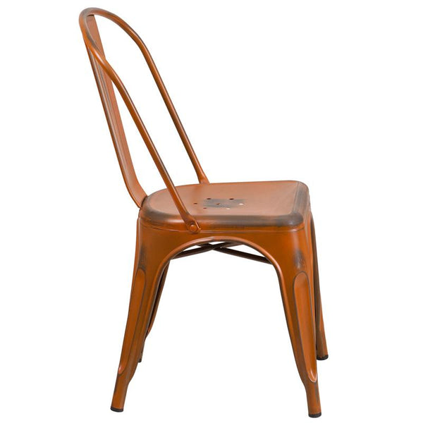 Flash Furniture Distressed Orange Metal Indoor-Outdoor Stackable Chair - ET-3534-OR-GG