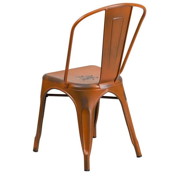 Flash Furniture Distressed Orange Metal Indoor-Outdoor Stackable Chair - ET-3534-OR-GG
