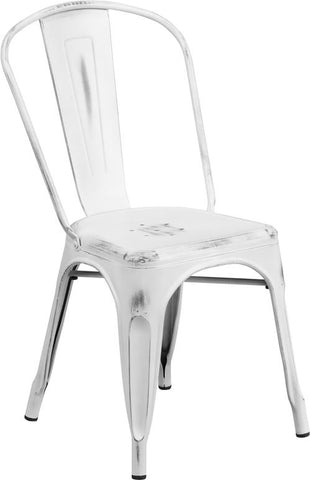 Flash Furniture Distressed White Metal Indoor-Outdoor Stackable Chair - ET-3534-WH-GG