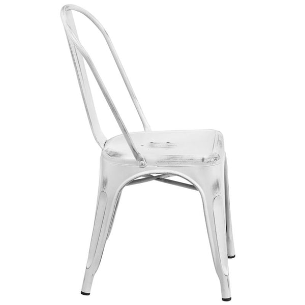 Flash Furniture Distressed White Metal Indoor-Outdoor Stackable Chair - ET-3534-WH-GG