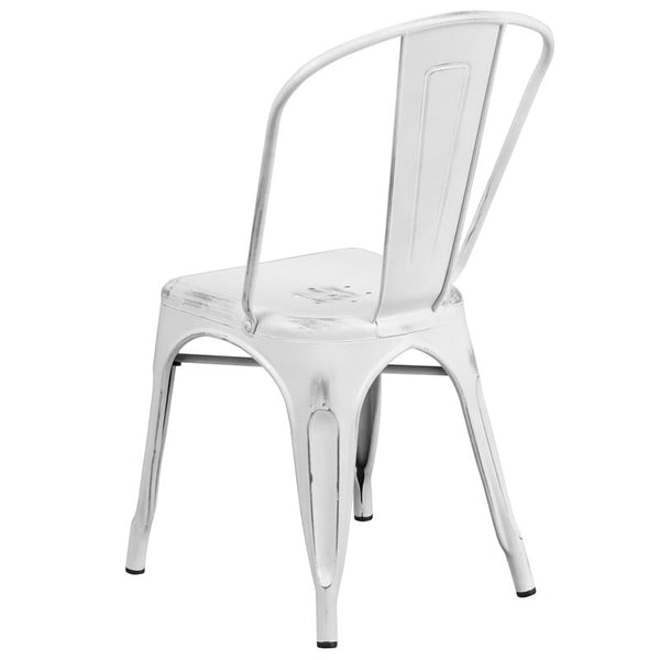 Flash Furniture Distressed White Metal Indoor-Outdoor Stackable Chair - ET-3534-WH-GG