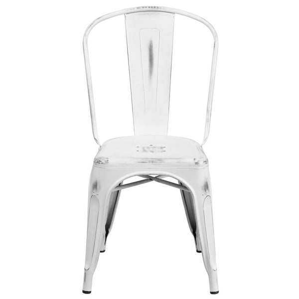 Flash Furniture Distressed White Metal Indoor-Outdoor Stackable Chair - ET-3534-WH-GG