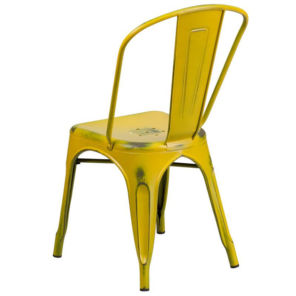 Flash Furniture Distressed Yellow Metal Indoor-Outdoor Stackable Chair - ET-3534-YL-GG