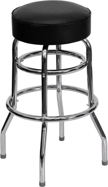 Flash Furniture Double Ring Chrome Barstool with Black Seat - XU-D-100-GG