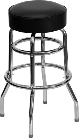 Flash Furniture Double Ring Chrome Barstool with Black Seat - XU-D-100-GG