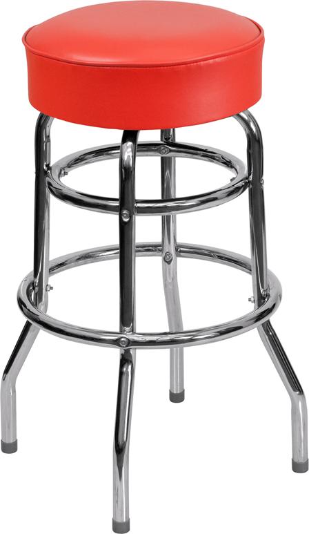 Flash Furniture Double Ring Chrome Barstool with Red Seat - XU-D-100-RED-GG