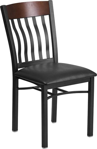 Flash Furniture Eclipse Series Vertical Back Black Metal and Walnut Wood Restaurant Chair with Black Vinyl Seat - XU-DG-60618-WAL-BLKV-GG