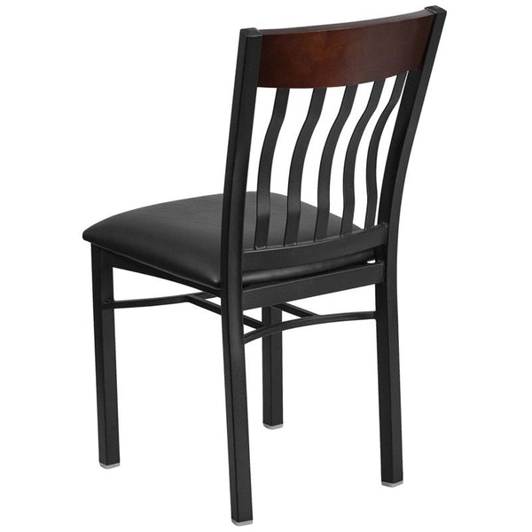 Flash Furniture Eclipse Series Vertical Back Black Metal and Walnut Wood Restaurant Chair with Black Vinyl Seat - XU-DG-60618-WAL-BLKV-GG