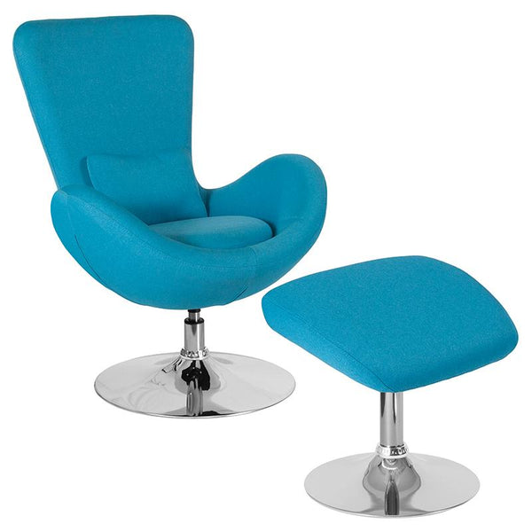 Flash Furniture Egg Series Aqua Fabric Side Reception Chair with Ottoman - CH-162430-CO-AQ-FAB-GG