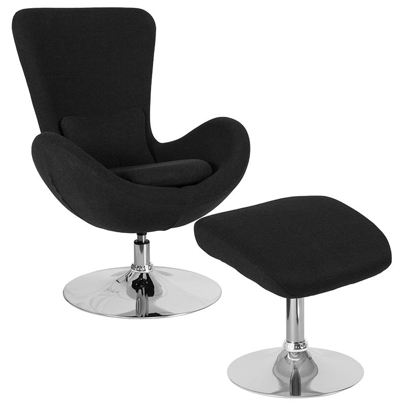 Flash Furniture Egg Series Black Fabric Side Reception Chair with Ottoman - CH-162430-CO-BK-FAB-GG