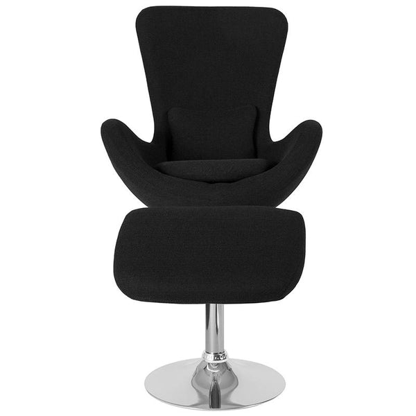 Flash Furniture Egg Series Black Fabric Side Reception Chair with Ottoman - CH-162430-CO-BK-FAB-GG