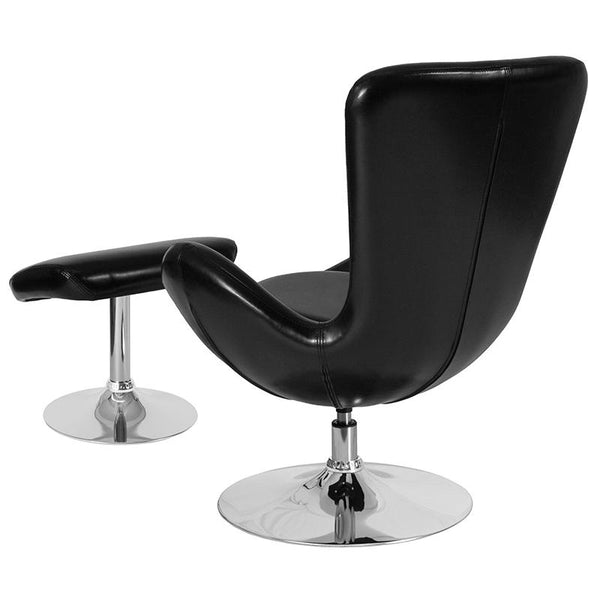 Flash Furniture Egg Series Black Leather Side Reception Chair with Ottoman - CH-162430-CO-BK-LEA-GG