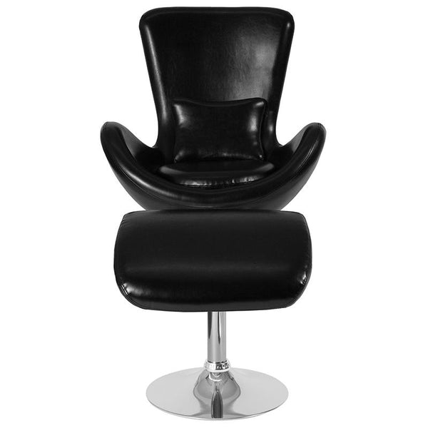 Flash Furniture Egg Series Black Leather Side Reception Chair with Ottoman - CH-162430-CO-BK-LEA-GG